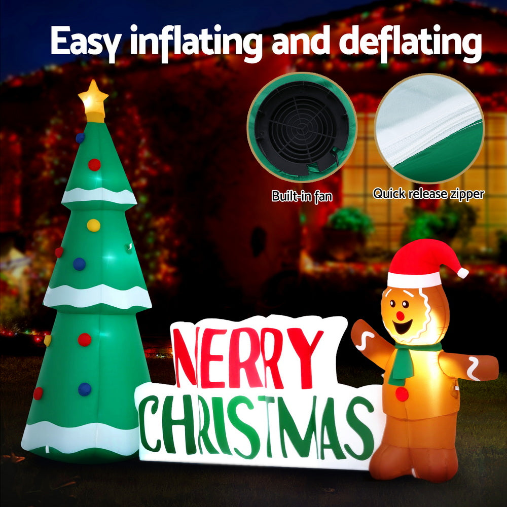 Jingle Jollys Christmas Inflatable Gingerbread Man Tree LED Illuminated Decorations Tristar Online