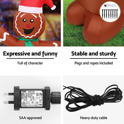 Jingle Jollys Christmas Inflatable Gingerbread Man Tree LED Illuminated Decorations Tristar Online