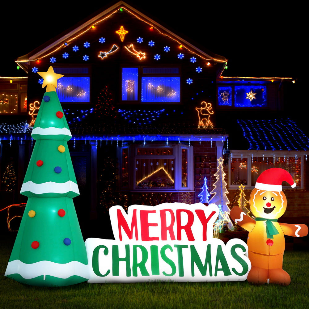 Jingle Jollys Christmas Inflatable Gingerbread Man Tree LED Illuminated Decorations Tristar Online