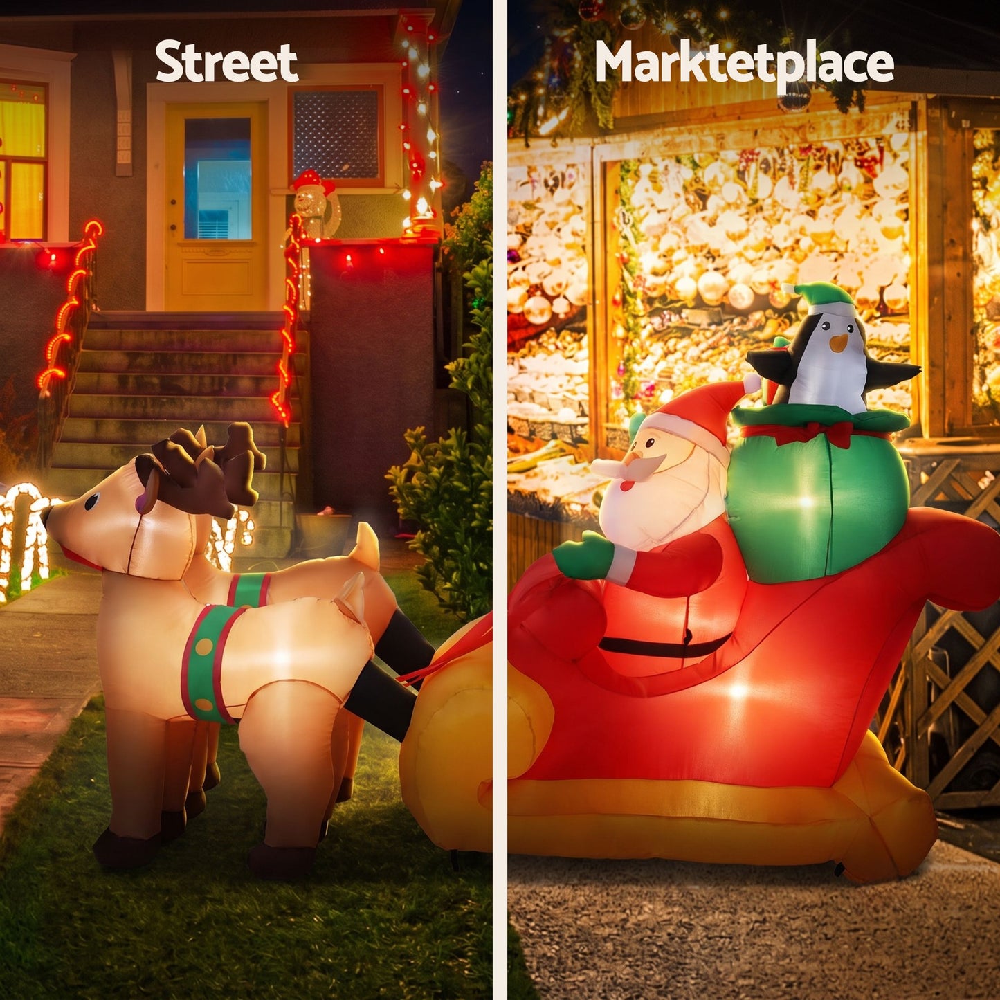 Jingle Jollys Christmas Inflatable Santa Sleigh 2.2M Illuminated Decorations