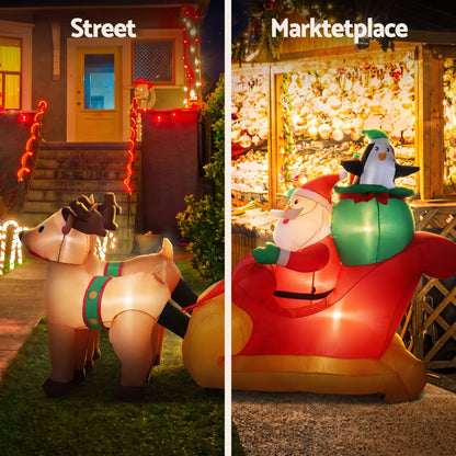 Jingle Jollys Christmas Inflatable Santa Sleigh 2.2M Illuminated Decorations