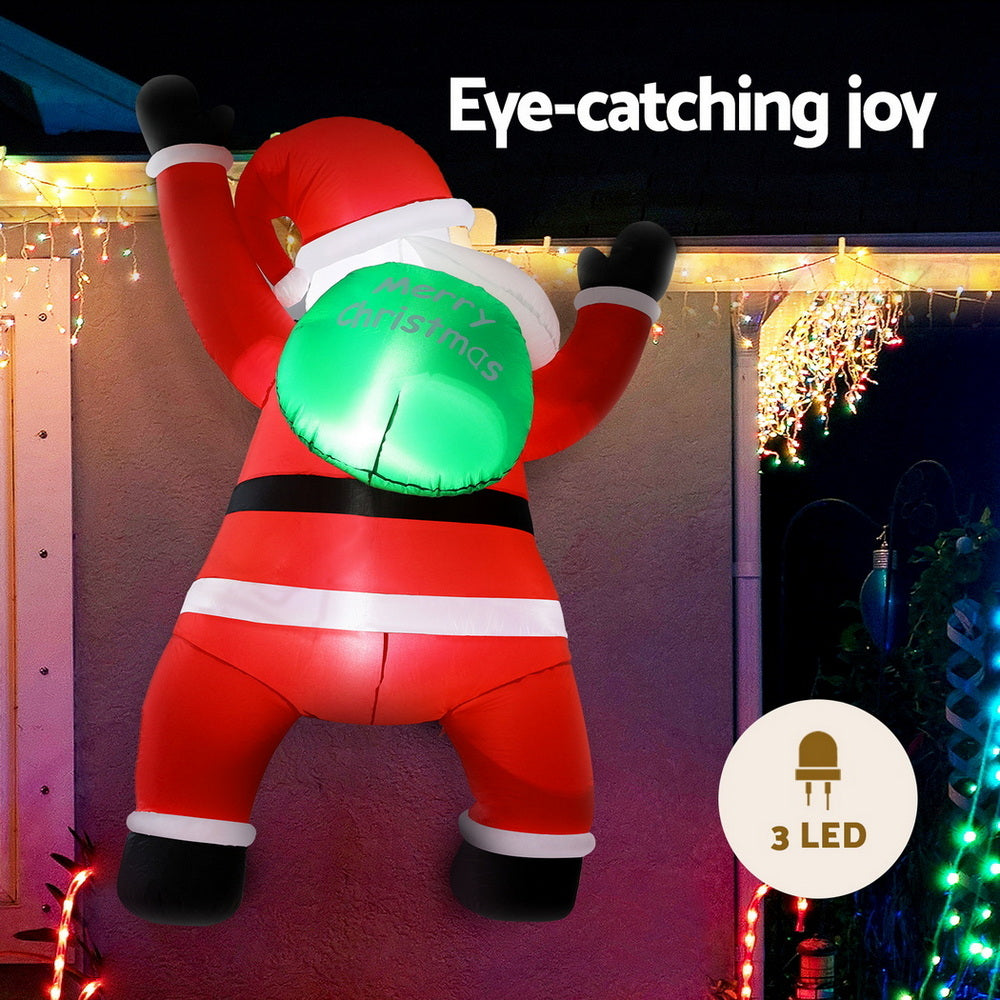 Jingle Jollys Christmas Inflatable Santa Climbing LED Illuminated Decorations 1.9M Tristar Online