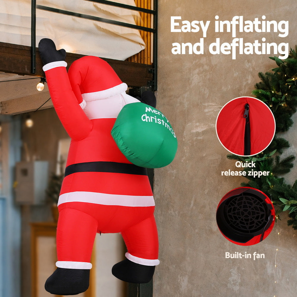 Jingle Jollys Christmas Inflatable Santa Climbing LED Illuminated Decorations 1.9M Tristar Online