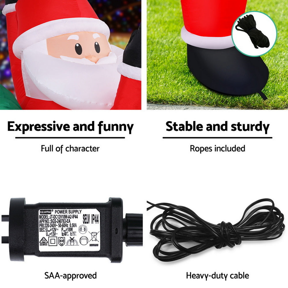 Jingle Jollys Christmas Inflatable Santa Climbing LED Illuminated Decorations 1.9M Tristar Online