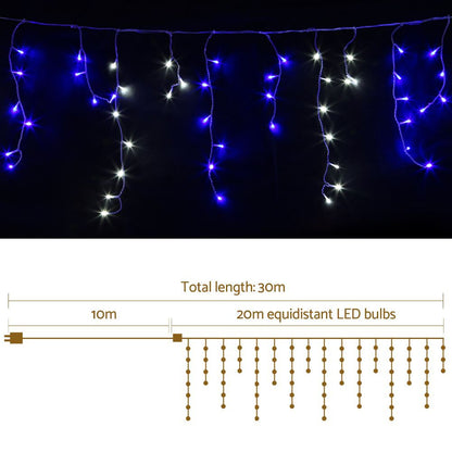 20M Christmas Lights Icicle Light 800 LED Blue White Decor Jingle Jollys