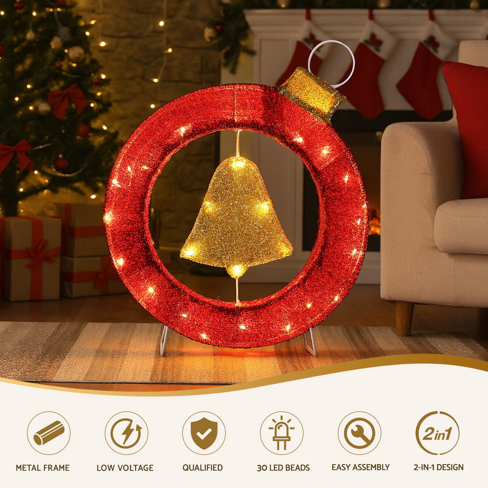 Jingle Jollys Christmas Lights 60cm Motif 30 LED Bell Wreath Xmas Decorations Tristar Online