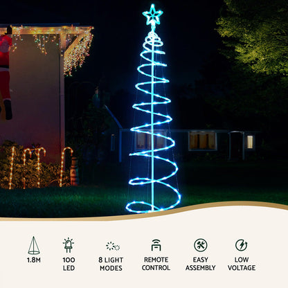 Jingle Jollys Christmas Tree 1.8m 100 RGB LED Rope Lights Xmas Trees Decoration Tristar Online
