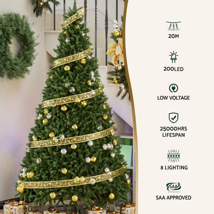 Jingle Jollys 20M Christmas Lights Fairy Ribbon Light 200 LED Xmas Decor Golden Tristar Online