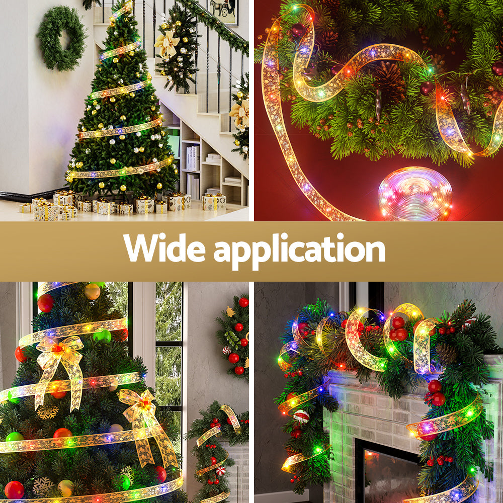 Jingle Jollys 20M Christmas Lights Fairy Ribbon Light 200 LED Xmas Decor Golden Tristar Online