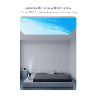 ZENTUS projector angled showing front and built-in speaker grille