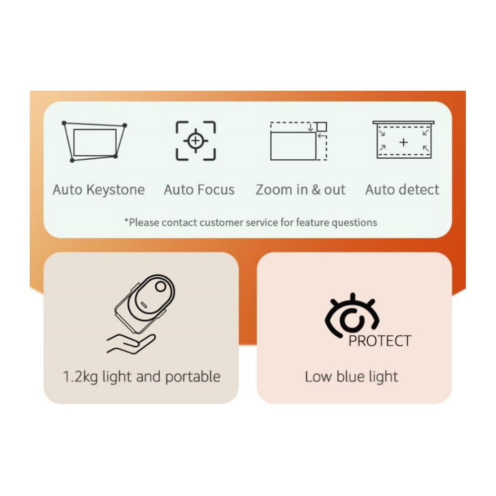 Side view of ZENTUS projector showing buttons and port area
