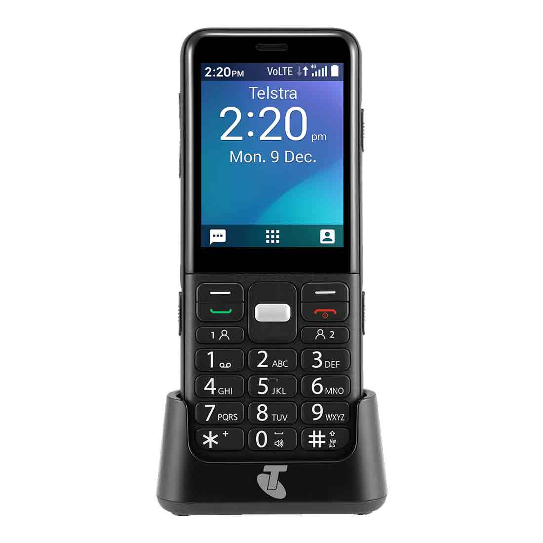 Telstra-locked ZTE Easycall 5 4GX 4 GB Black – device front and back view