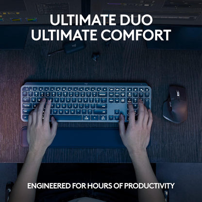 Logitech MX Keys S Combo - Performance Wireless Keyboard and Mouse with Palm Rest, Customizable Illumination, Fast Scrolling, Bluetooth, USB C, for Windows, Linux, Chrome, Mac Logitech