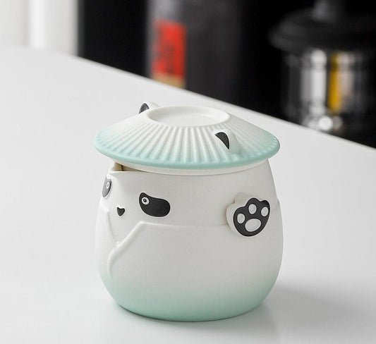 Adorable Panda Design Ceramic Tea Infuser Mug Set - 310ml Travel Crackle Glaze Cup with Lid & Strainer(green) Tristar Online