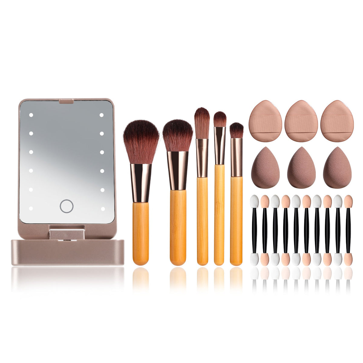 All-in-One Portable Makeup Brush Kit with LED Mirror Travel Case, Sponges & Applicators(pink) Tristar Online