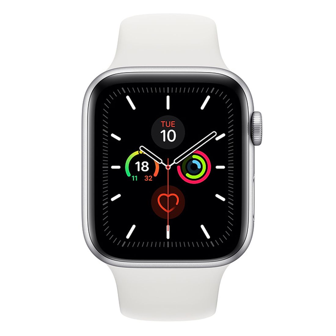 Apple Watch Series 5 44mm Silver Aluminum Case (GPS + Cellular) w/ White Sport Band - Excellent - Refurbished (AU Version) Apple