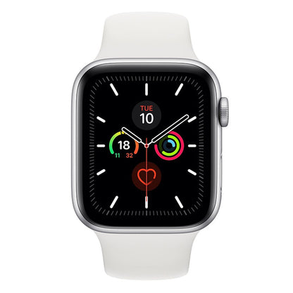 Apple Watch Series 5 44mm Silver Aluminum Case (GPS + Cellular) w/ White Sport Band - Excellent - Refurbished (AU Version) Apple