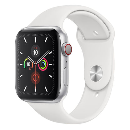 Apple Watch Series 5 44mm Silver Aluminum Case (GPS + Cellular) w/ White Sport Band - Excellent - Refurbished (AU Version) Apple