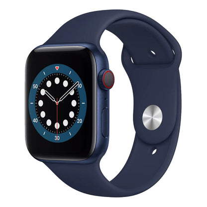 Apple Watch Series 6 44mm Blue Aluminium Case w/ Navy Sport Band (GPS + Cellular) - Blue With 100% Battery - Pristine Refurbished Apple