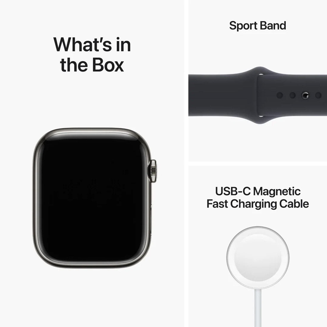 Apple Watch Series 8 45mm Stainless Steel Case w/ Midnight Sport Band GPS - Graphite - Pristine Refurbished - AU Version (Copy) Apple