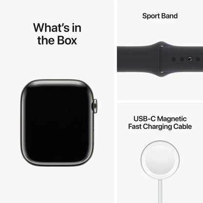 Apple Watch Series 8 45mm Stainless Steel Case w/ Midnight Sport Band GPS - Graphite - Pristine Refurbished - AU Version (Copy) Apple