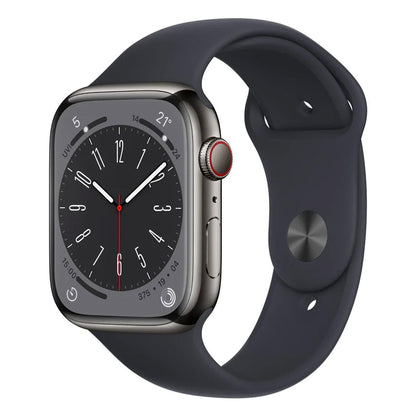Apple Watch Series 8 45mm Stainless Steel Case w/ Midnight Sport Band GPS - Graphite - Pristine Refurbished - AU Version (Copy) Apple