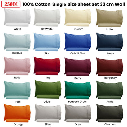Artex 250TC 100% Cotton Sheet Set Single Off White