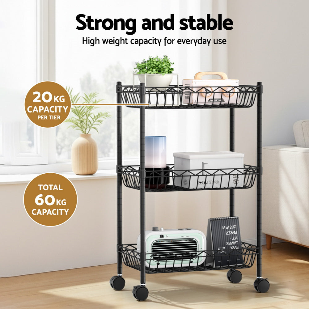 Artiss 3-Tier Shelving Unit Adjustable Garage Storage Kitchen Rack With Wheels Tristar Online