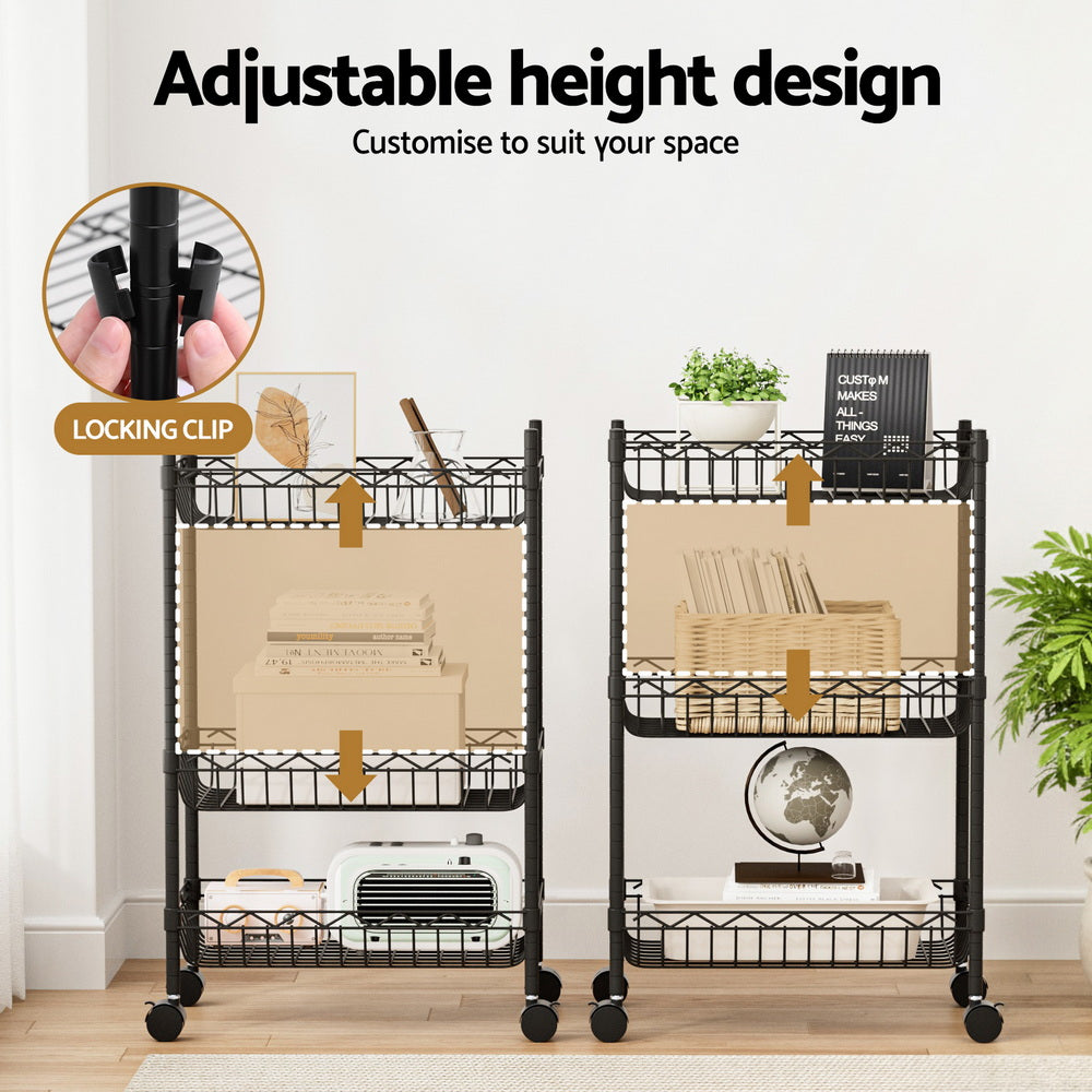 Artiss 3-Tier Shelving Unit Adjustable Garage Storage Kitchen Rack With Wheels Tristar Online