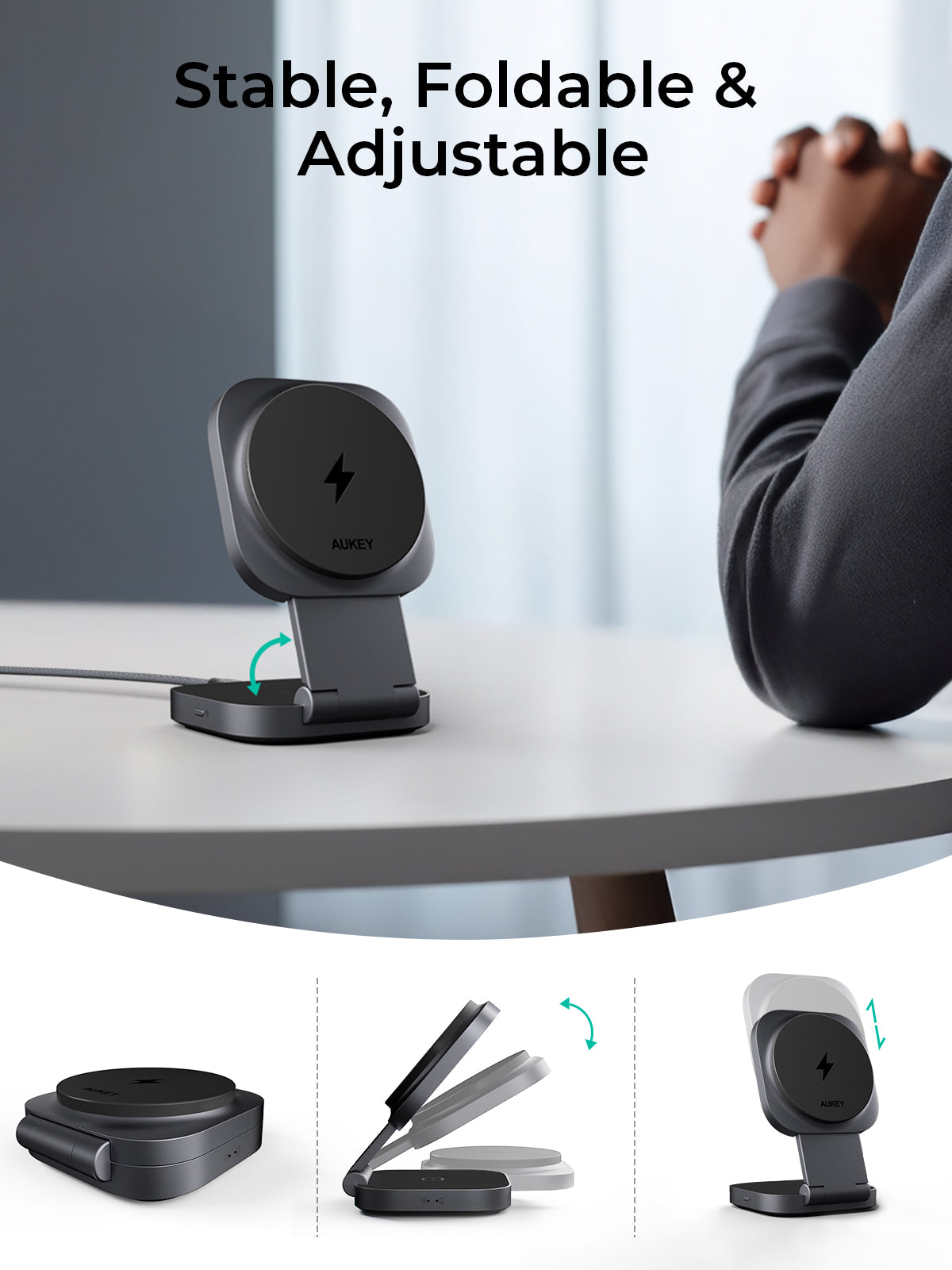 Aukey MagFusion L Qi2 Foldable 2 In 1 Magnetic Wireless Charger (LC-MC211) Tristar Online