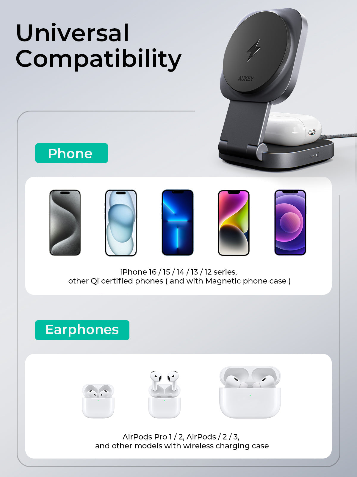 Aukey MagFusion L Qi2 Foldable 2 In 1 Magnetic Wireless Charger (LC-MC211) Tristar Online