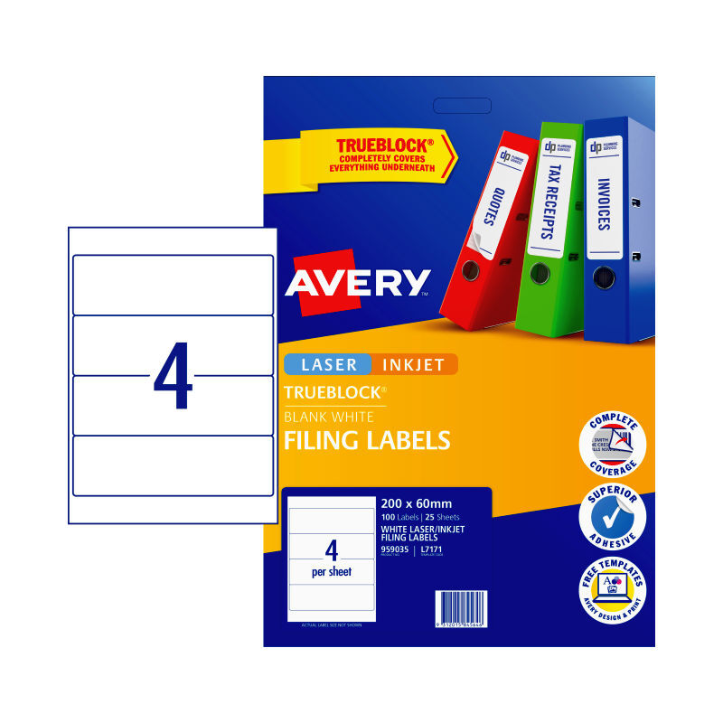 AV Laser Label L7171 4Up Pk25 Avery