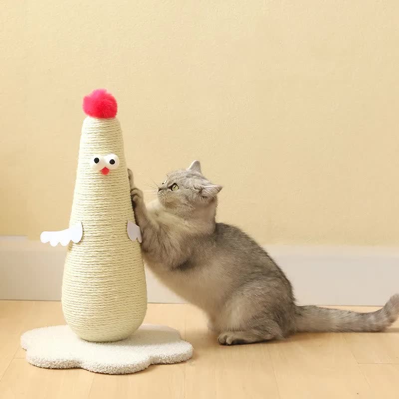 Beige Adorable Chick Cat Scratching Post - Durable Sisal Rope Scratcher Toy for Cats & Kittens Tristar Online