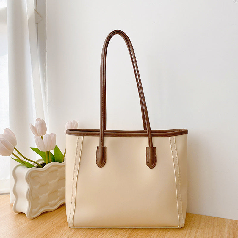 Beige and Brown Chic Large Capacity Tote Bag - PU Leather Commuter Shoulder Handbag for Women Tristar Online