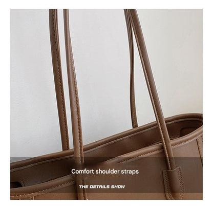 Beige and Brown Chic Large Capacity Tote Bag - PU Leather Commuter Shoulder Handbag for Women Tristar Online