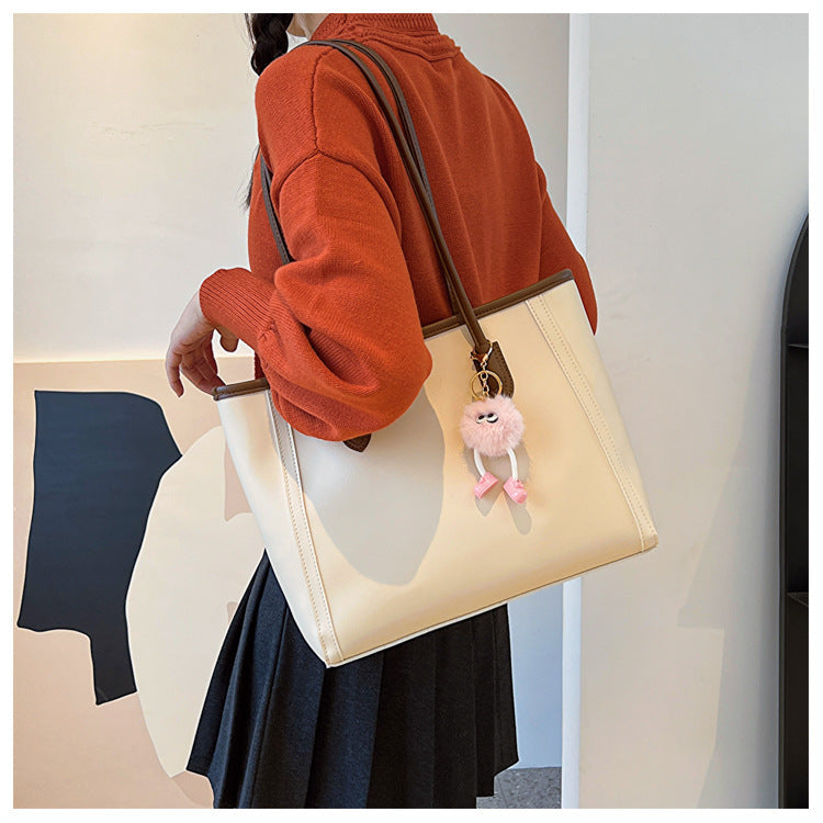 Beige and Brown Chic Large Capacity Tote Bag - PU Leather Commuter Shoulder Handbag for Women Tristar Online