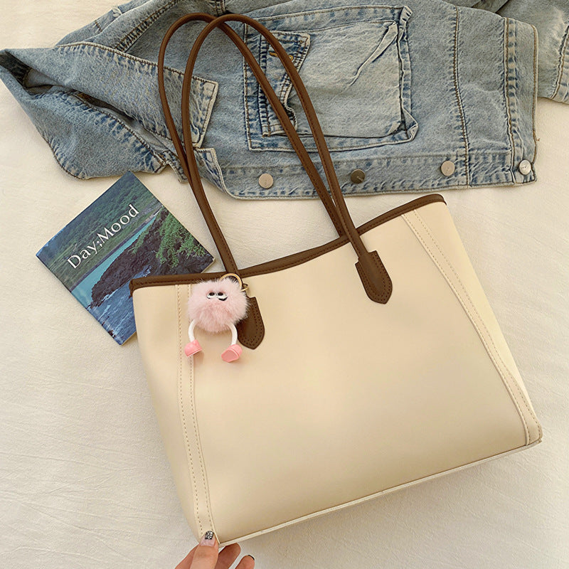 Beige and Brown Chic Large Capacity Tote Bag - PU Leather Commuter Shoulder Handbag for Women Tristar Online