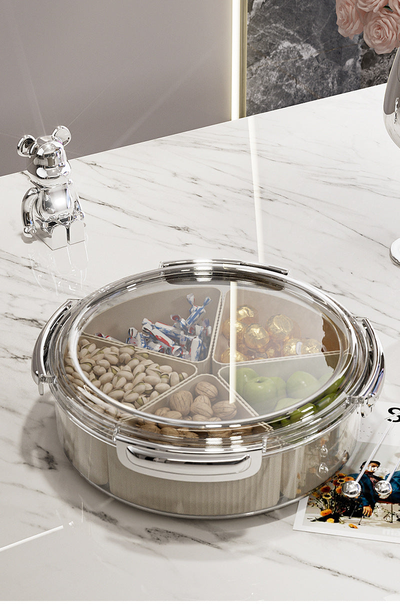 Beige And Silver Snap Button Elegant Compartment Serving Tray with Lid - Versatile Snack, Fruit & Candy Box Tristar Online