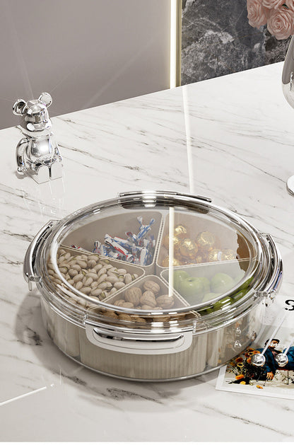 Beige And Silver Snap Button Elegant Compartment Serving Tray with Lid - Versatile Snack, Fruit & Candy Box Tristar Online