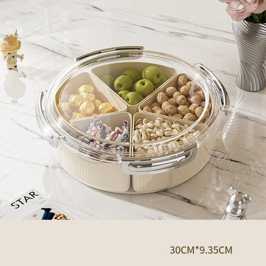 Beige And Silver Snap Button Elegant Compartment Serving Tray with Lid - Versatile Snack, Fruit & Candy Box Tristar Online