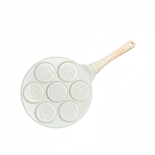 Beige Cartoon + Wood Grain Handle (Gas Model) Non-Stick Pancake Pan - 7-Hole Fun Shapes Breakfast Griddle (27cm) Tristar Online