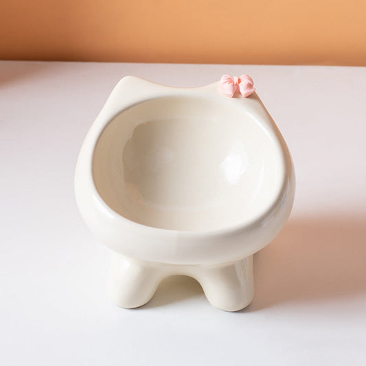 Beige Ceramic Elevated Cat Bowl Tilted Raised Pet Feeder with Anti-Slip Base Cute Design for Wet or Dry Food Ideal for Australian Pets Tristar Online