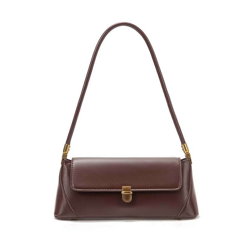 Beige Elegant Vintage Baguette Shoulder Bag - Chic PU Leather Underarm Purse with Gold Clasp Tristar Online