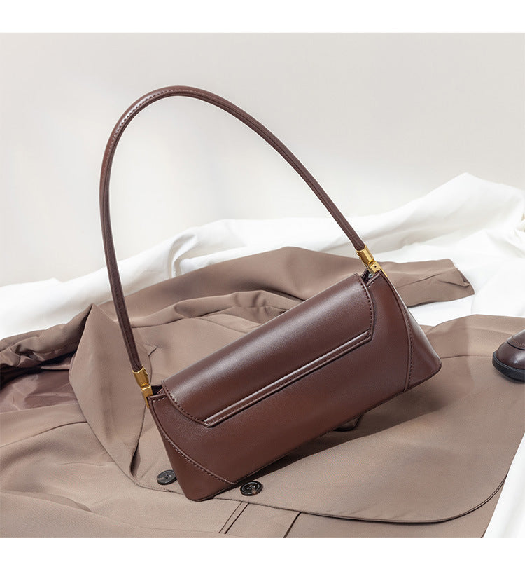 Beige Elegant Vintage Baguette Shoulder Bag - Chic PU Leather Underarm Purse with Gold Clasp Tristar Online