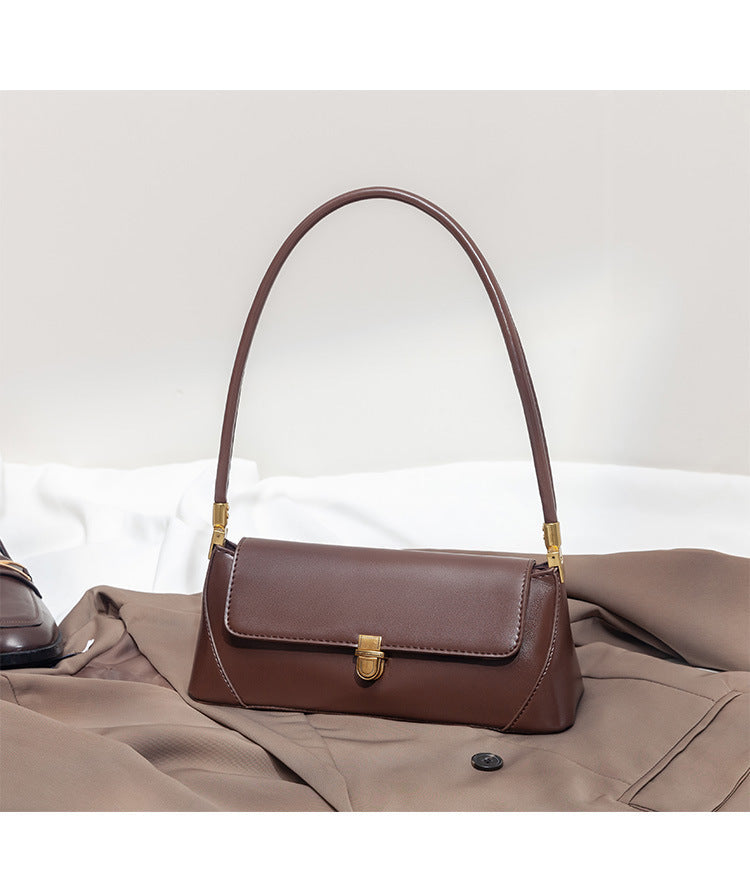 Beige Elegant Vintage Baguette Shoulder Bag - Chic PU Leather Underarm Purse with Gold Clasp Tristar Online