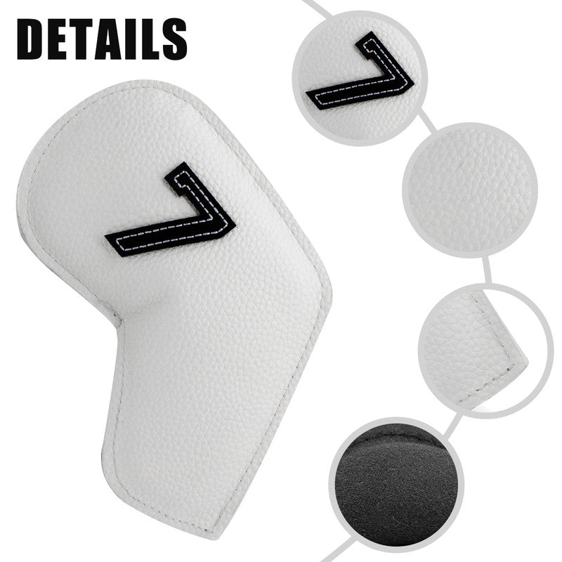 Beige Golf Iron Head Covers Set of 10 - Waterproof PU Leather Club Protectors with Embroidered Numbers (3-9, P, A, S) Tristar Online