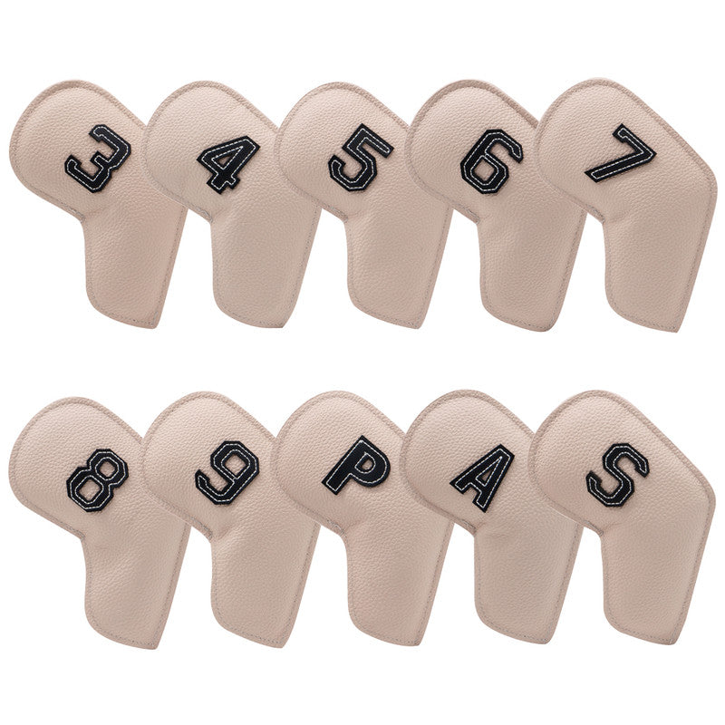 Beige Golf Iron Head Covers Set of 10 - Waterproof PU Leather Club Protectors with Embroidered Numbers (3-9, P, A, S) Tristar Online