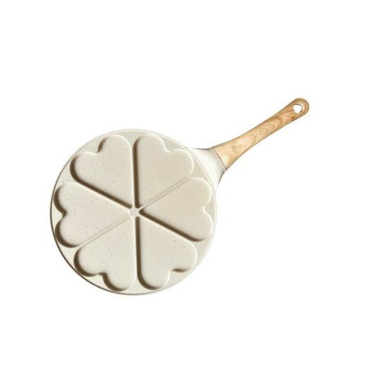 Beige Heart + Wood Grain Handle (Gas Model) Non-Stick Pancake Pan - 7-Hole Fun Shapes Breakfast Griddle (27cm) Tristar Online