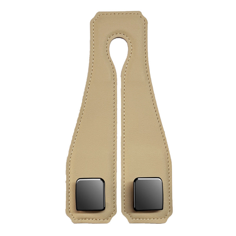 Beige Heavy Duty Car Headrest Hooks (Set of 4 Units) - PU Leather Seat Back Organizer Hangers Tristar Online
