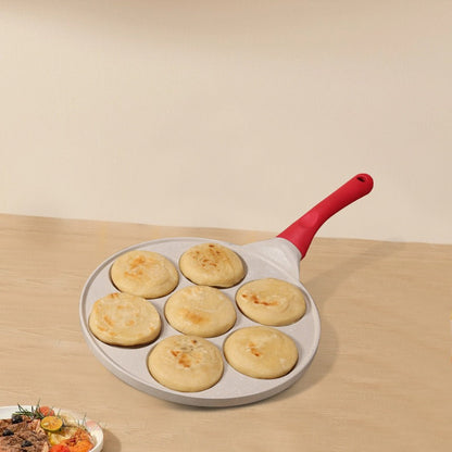 Beige Smiley + Blue Handle (Gas Model) Non-Stick Pancake Pan - 7-Hole Fun Shapes Breakfast Griddle (27cm) Tristar Online